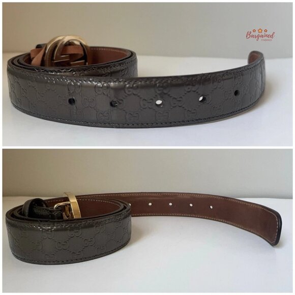 Authentic Gucci Gray Metallic Guccissima Leather Gold GG Buckle Belt 80/32 - Picture 10 of 13